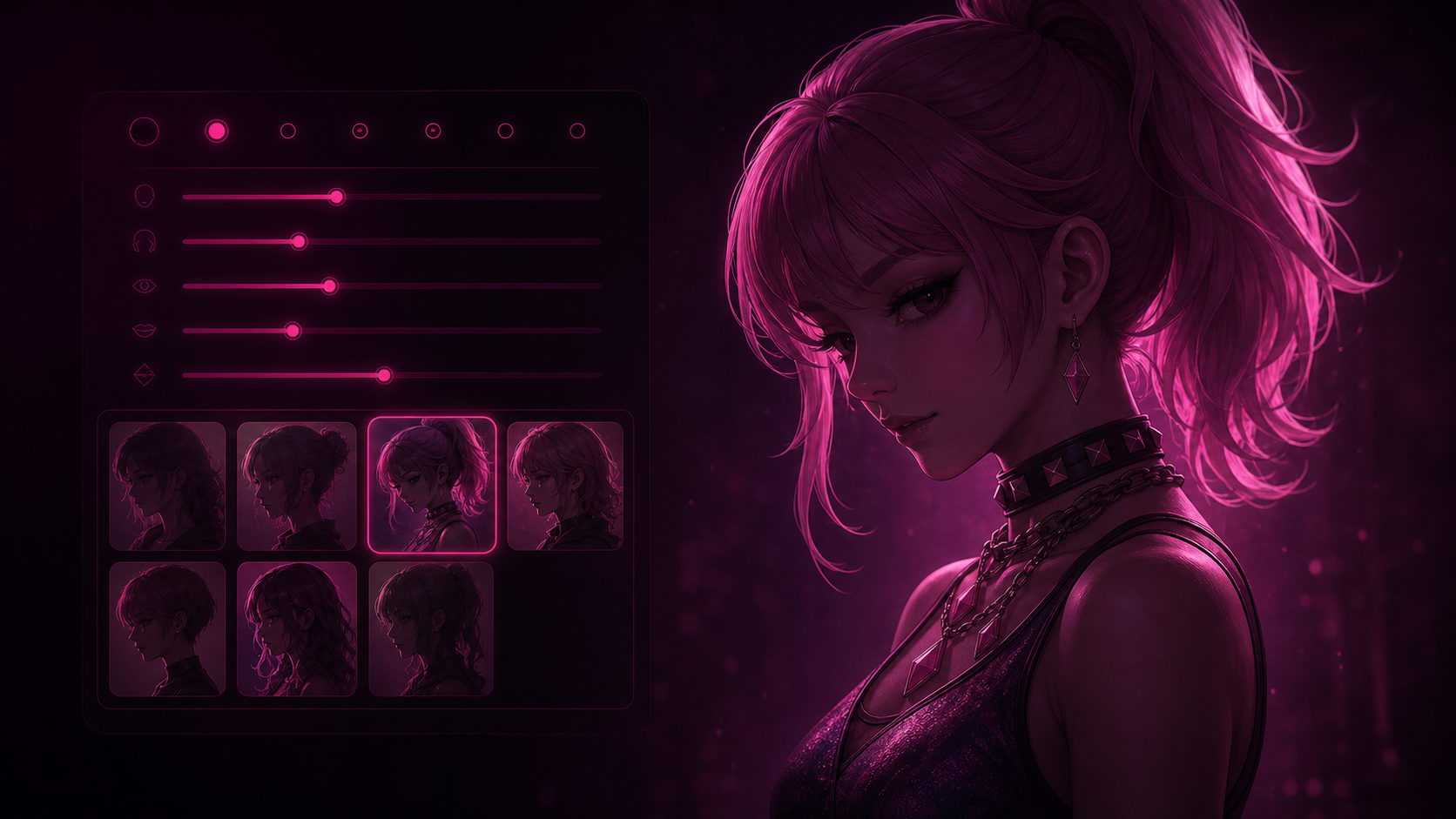 A character profile being shaped with creative controls